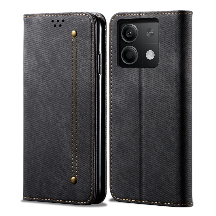 

For Xiaomi Redmi 13C 5G Global Denim Texture Casual Style Horizontal Flip Leather Case(Black)