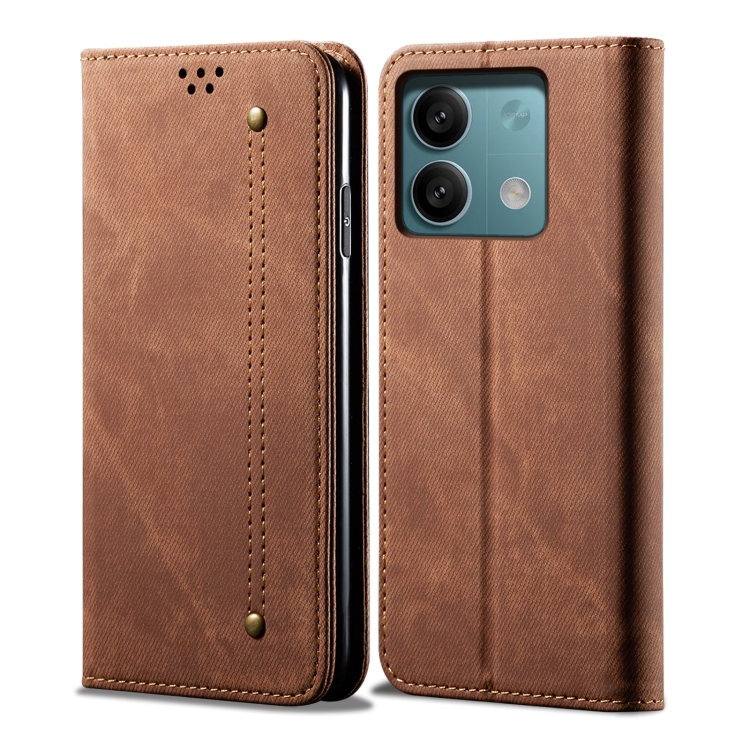 

For Xiaomi Redmi Note 13 4G Global Denim Texture Casual Style Horizontal Flip Leather Case(Brown)