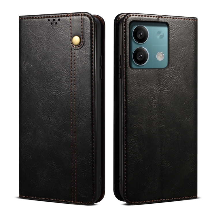 

For Xiaomi Redmi Note 13 Oil Wax Crazy Horse Texture Leather Phone Case(Black)