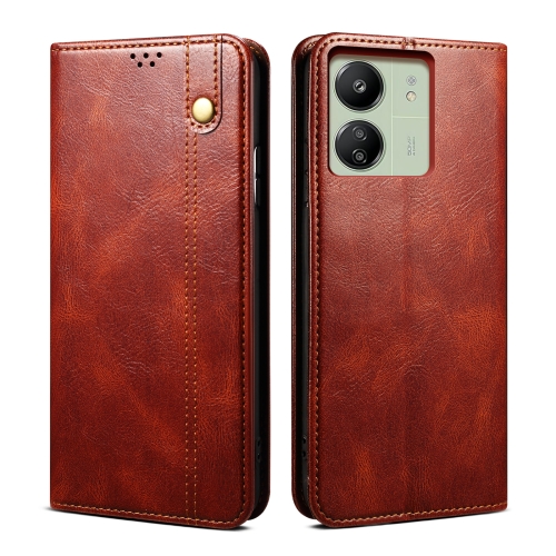 

For Xiaomi Redmi 13C / Poco C65 Oil Wax Crazy Horse Texture Leather Phone Case(Brown)