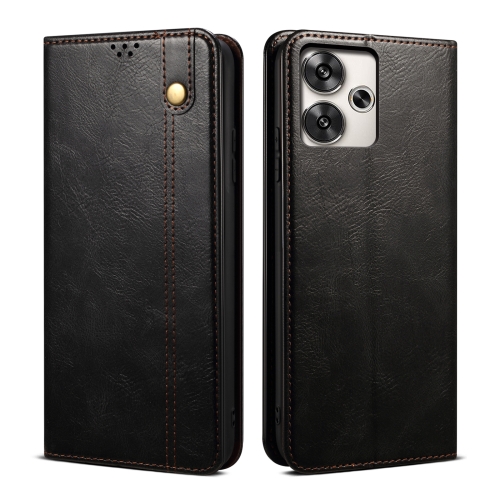 

For Xiaomi Redmi 13 4G Global Oil Wax Crazy Horse Texture Leather Phone Case(Black)