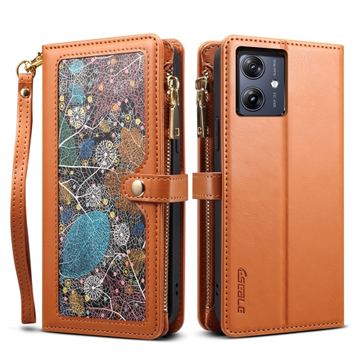 

For Motorola Moto G54 ESEBLE Star Series Lanyard Zipper Wallet RFID Leather Case(Brown)