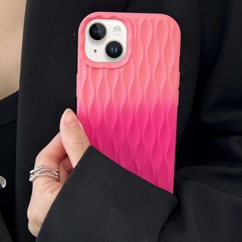 

For iPhone 14 Water Ripple Texture Gradient Color TPU Phone Case(Pink-Rose Red)