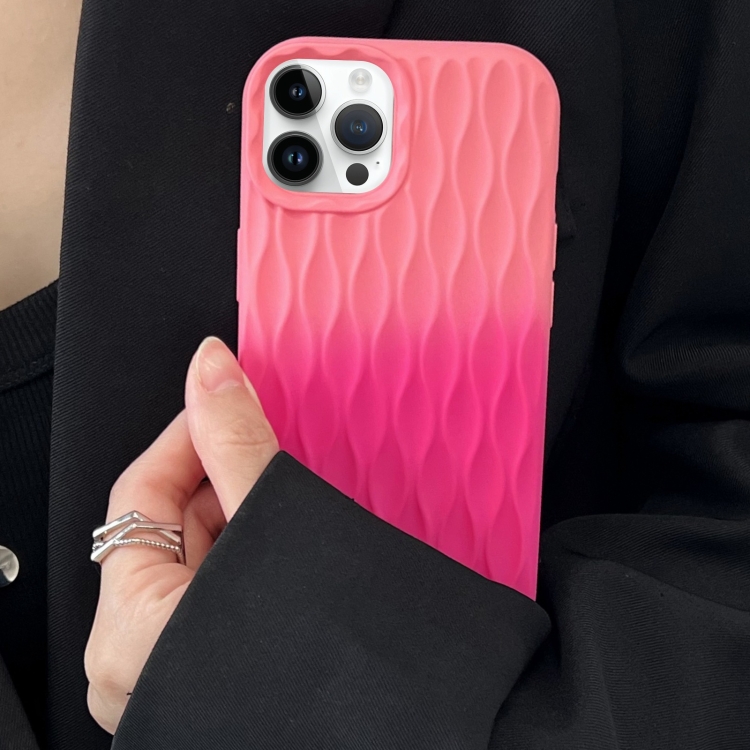 

For iPhone 14 Pro Water Ripple Texture Gradient Color TPU Phone Case(Pink-Rose Red)