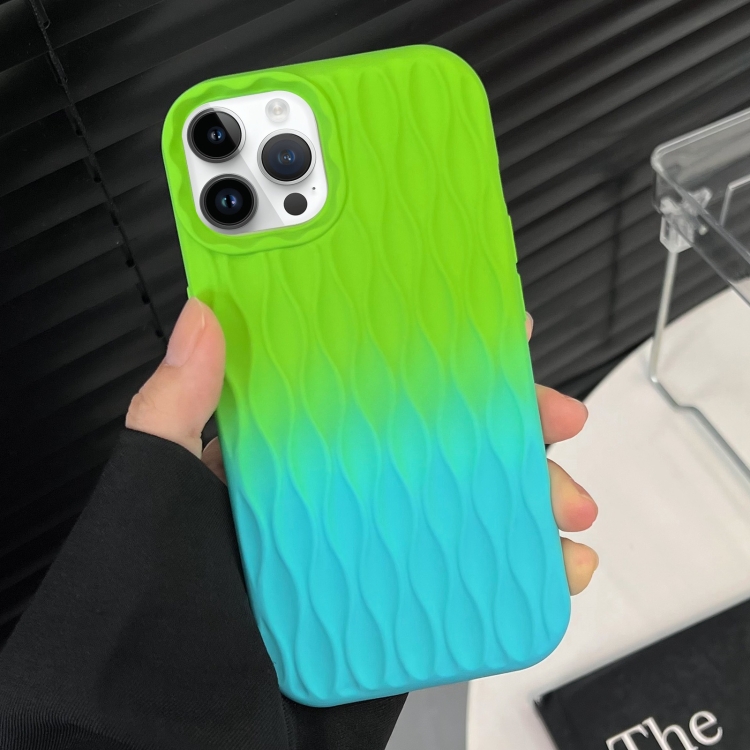 

For iPhone 14 Pro Water Ripple Texture Gradient Color TPU Phone Case(Green-Blue)