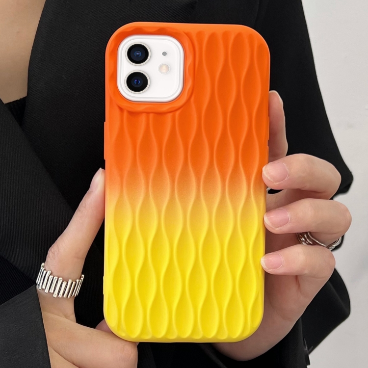 

For iPhone 12 Water Ripple Texture Gradient Color TPU Phone Case(Orange-Yellow)