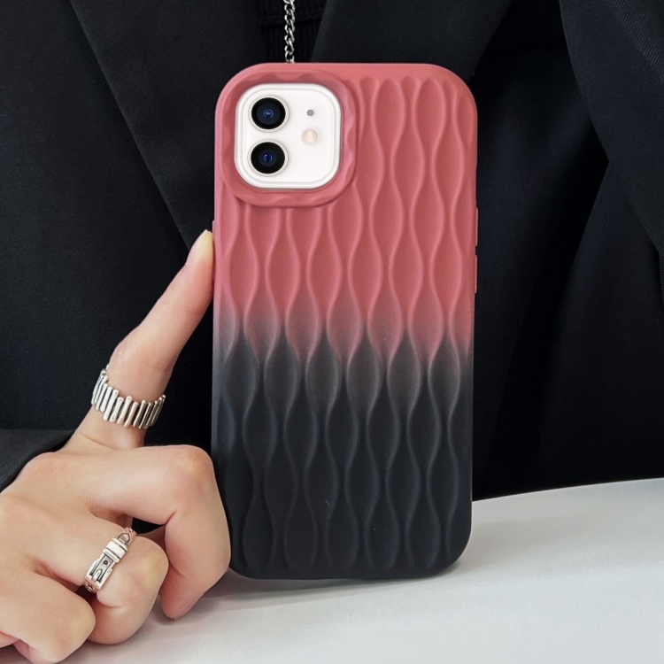 

For iPhone 12 Water Ripple Texture Gradient Color TPU Phone Case(Pink-Black)
