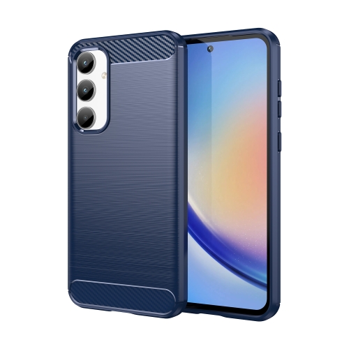 

For Samsung Galaxy A35 Brushed Texture Carbon Fiber TPU Phone Case(Blue)