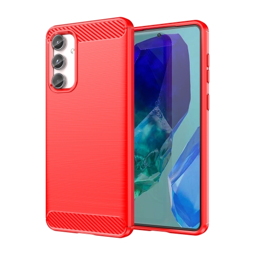 For Samsung Galaxy M55 Brushed Texture Carbon Fiber TPU Phone Case(Red) portable subpackage box with mirror durable reusable cosmetic container elastic mesh ultrathin bulk powder box make up