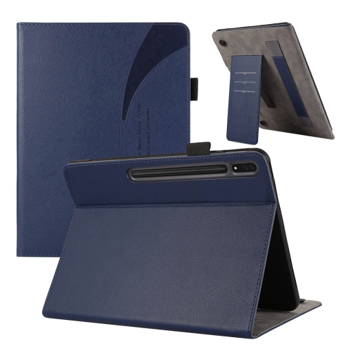 

For Samsung Galaxy Tab S9 Ultra / S8 Ultra Litchi Texture Leather Sucker Tablet Case(Dark Blue)
