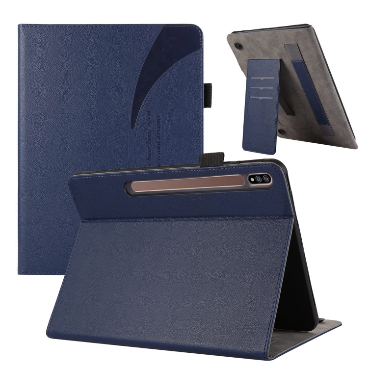 

For Samsung Galaxy Tab S9 / S8 / S7 Litchi Texture Leather Sucker Tablet Case(Dark Blue)