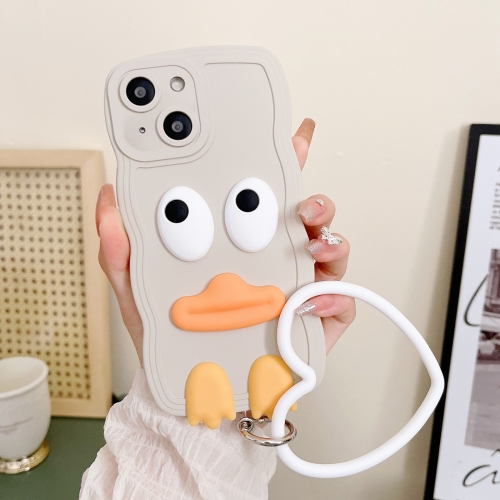

For iPhone 15 Plus Wave Edge Big Duck Silicone Phone Case with Wristband(White)