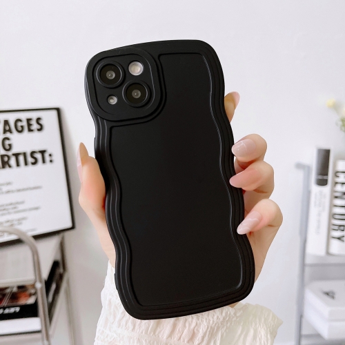 

For iPhone 15 Plus Wave Edge Silicone Phone Case(Black)