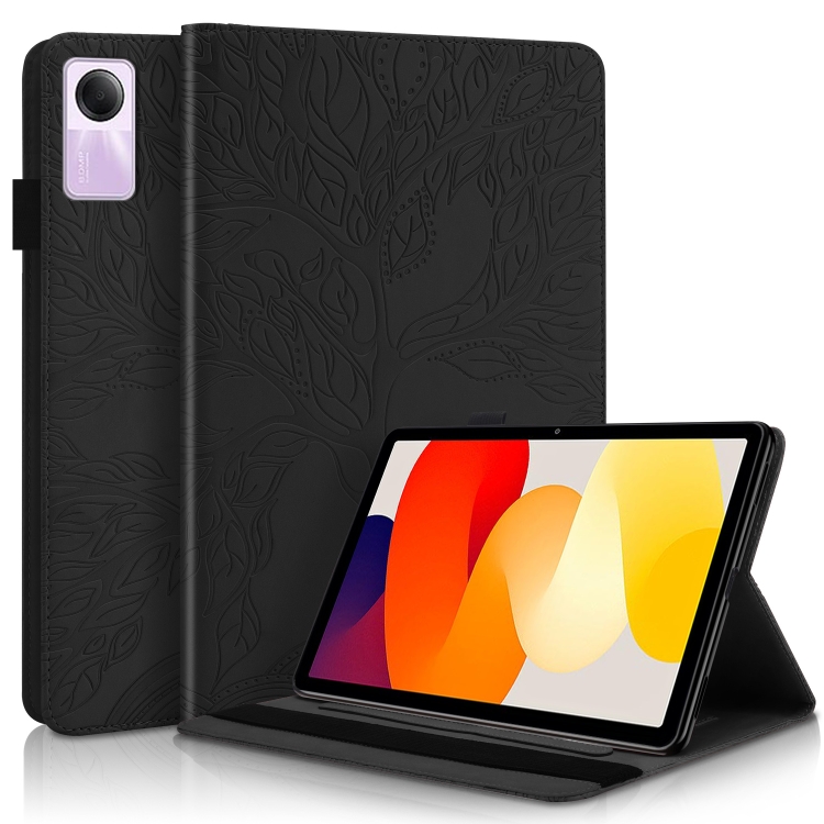 

For Xiaomi Redmi Pad SE Tree Life Series Embossed Leather Tablet Case(Black)