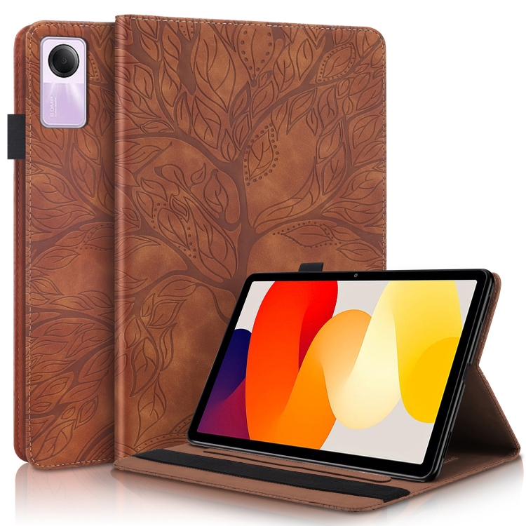 

For Xiaomi Redmi Pad SE Tree Life Series Embossed Leather Tablet Case(Brown)