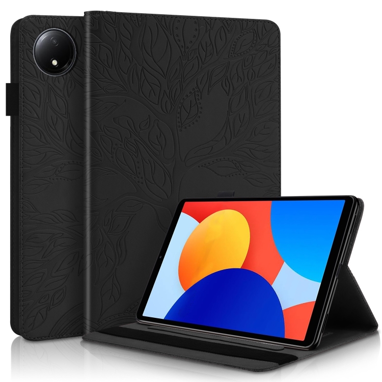 

For Xiaomi Redmi Pad SE 8.7 4G Tree Life Series Embossed Leather Tablet Case(Black)