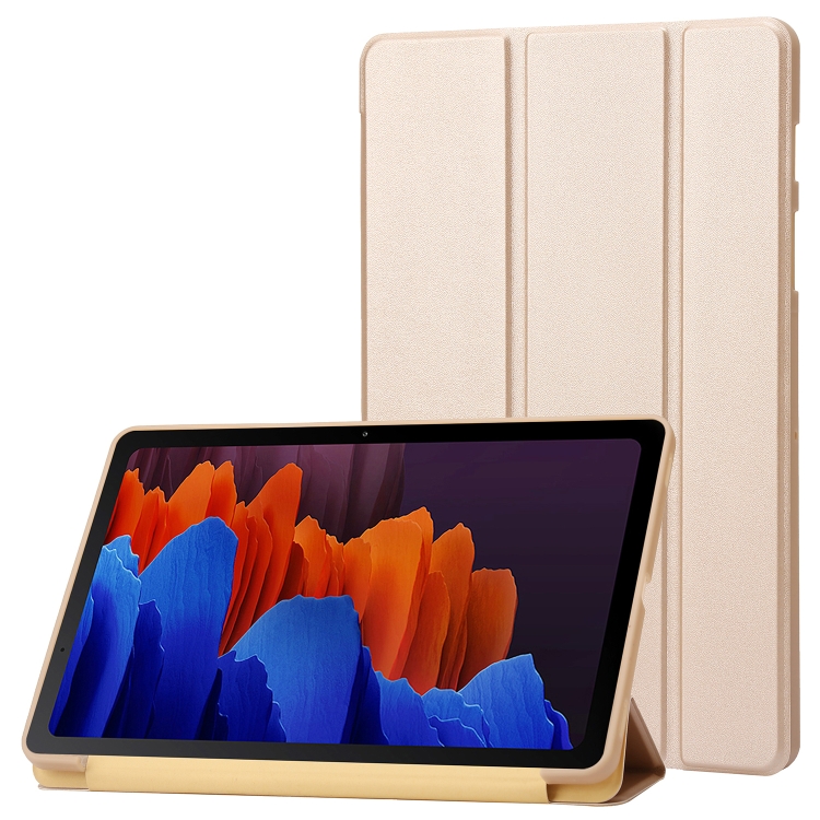 For Samsung Galaxy Tab S9+ / S10+ 3-Fold Holder Silicone Leather Tablet Case(Gold)