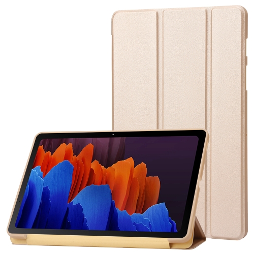 

For Samsung Galaxy Tab S9 3-Fold Holder Silicone Leather Tablet Case(Gold)