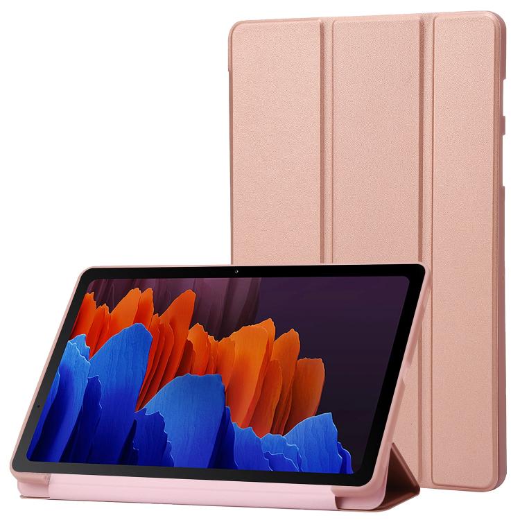 

For Samsung Galaxy Tab S11 3-Fold Holder Silicone Leather Tablet Case(Rose Gold)