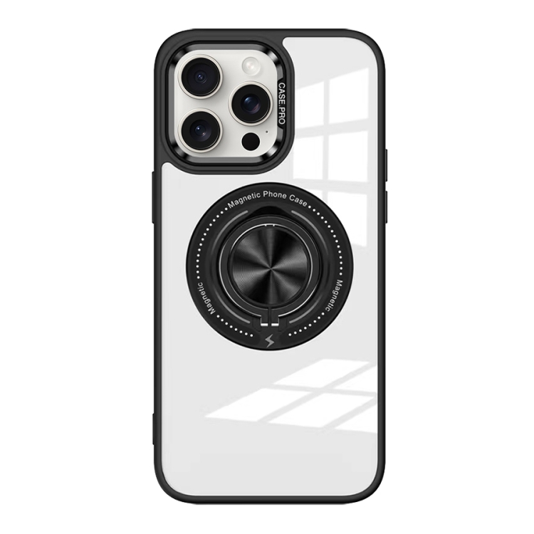 

For iPhone 15 Pro Max Magnetic Rotating Ring Holder Acrylic Phone Case(Black)