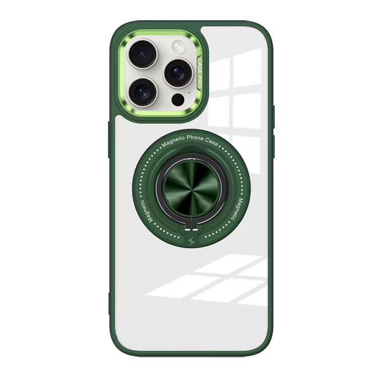 

For iPhone 15 Pro Magnetic Rotating Ring Holder Acrylic Phone Case(Green)