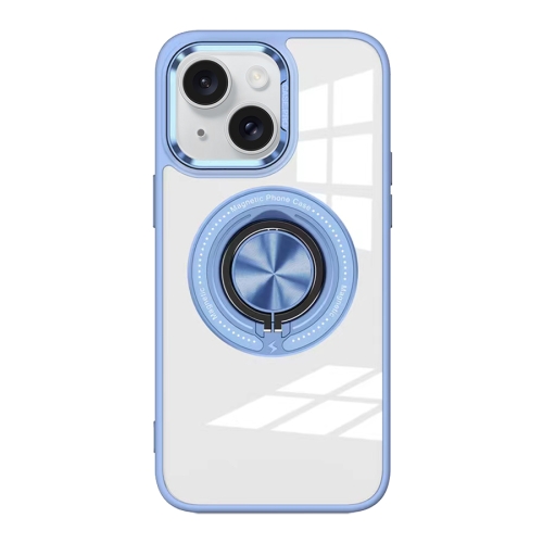 

For iPhone 15 Plus Magnetic Rotating Ring Holder Acrylic Phone Case(Light Blue)