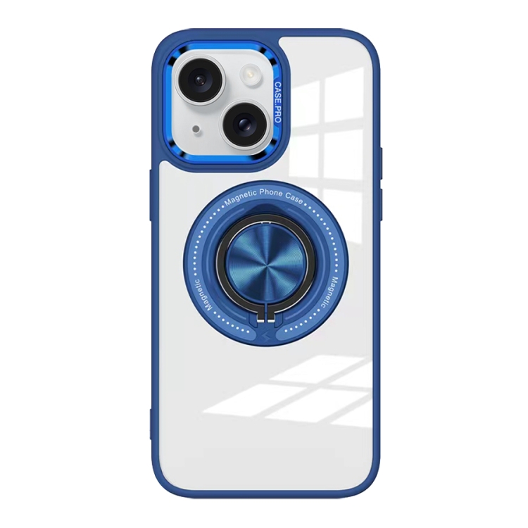 

For iPhone 15 Plus Magnetic Rotating Ring Holder Acrylic Phone Case(Dark Blue)