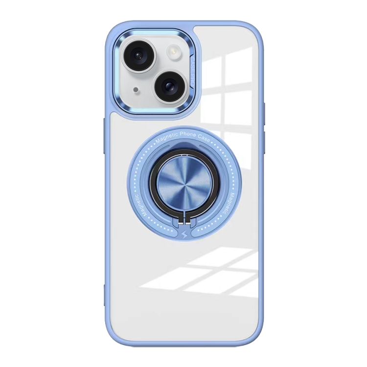 

For iPhone 15 Magnetic Rotating Ring Holder Acrylic Phone Case(Light Blue)