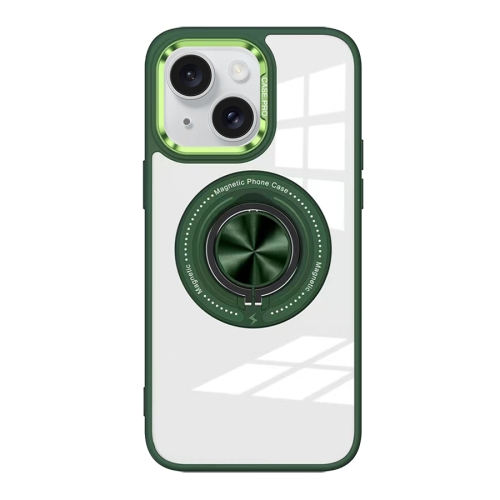 Pour iPhone 15 Etui de téléphone avec support magnétique à anneau rotatif  (Vert)