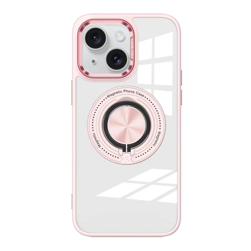 

For iPhone 15 Magnetic Rotating Ring Holder Acrylic Phone Case(Pink)