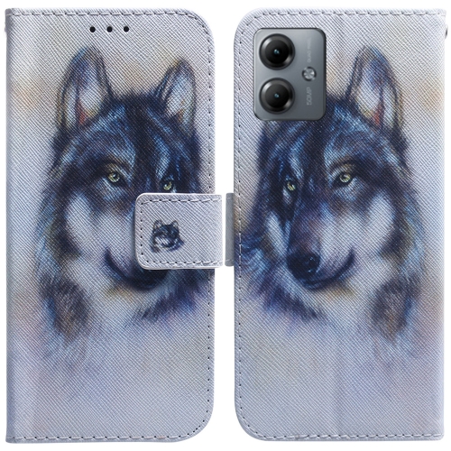 

For Motorola Moto G14 Coloured Drawing Flip Leather Phone Case(White Wolf)