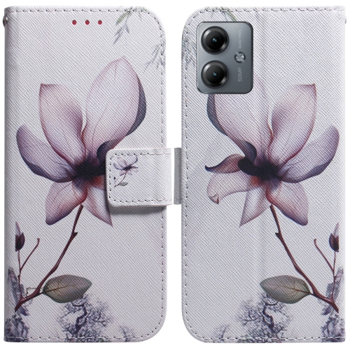 

For Motorola Moto G14 Coloured Drawing Flip Leather Phone Case(Magnolia)