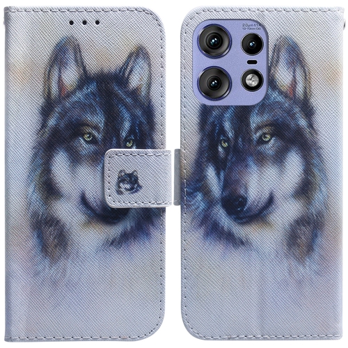 

For Motorola Edge 50 Pro Coloured Drawing Flip Leather Phone Case(White Wolf)