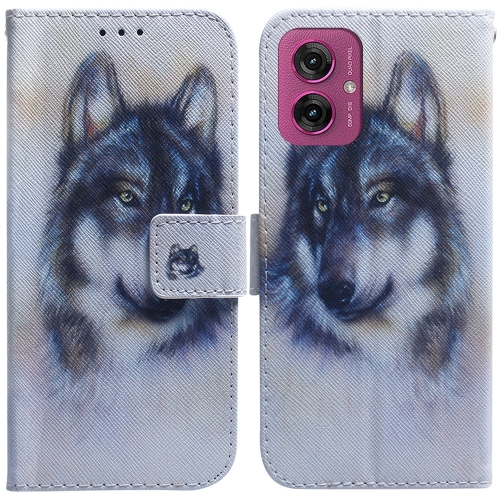 

For Motorola Moto G55 Coloured Drawing Flip Leather Phone Case(White Wolf)