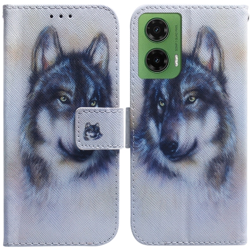 

For Motorola Moto G35 Coloured Drawing Flip Leather Phone Case(White Wolf)