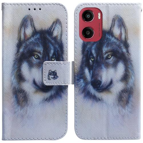 For Motorola Moto G05 / E15 Coloured Drawing Flip Leather Phone Case(White Wolf)