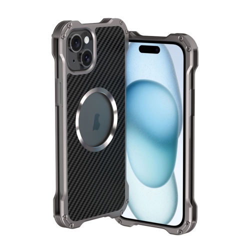 For iPhone 15 R-JUST RJ51 Hollow Metal Phone Protective Case(Space Grey) for iphone 15 multi tuyere powerful heat dissipation phone case blue