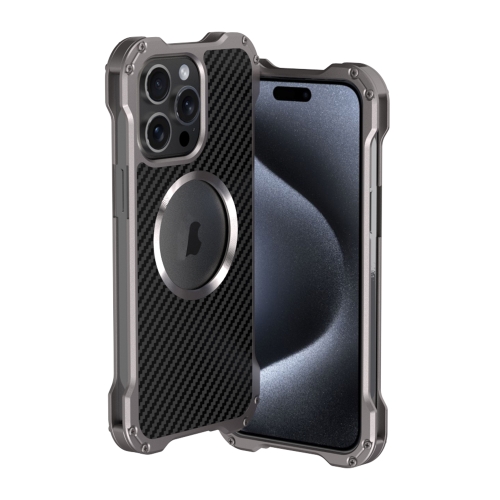For iPhone 15 Pro R-JUST RJ51 Hollow Metal Phone Protective Case(Space Grey) for iphone 15 pro r just rj51 hollow metal phone protective case space grey