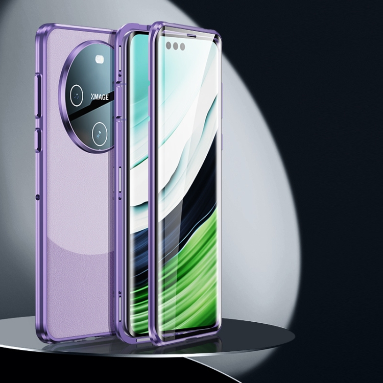 

For Huawei Mate 60 Pro+ Double-sided Plain Leather Glass Phone Case(Purple)