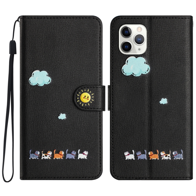 

For iPhone 11 Pro Max Cartoon Cats Leather Phone Case(Black)