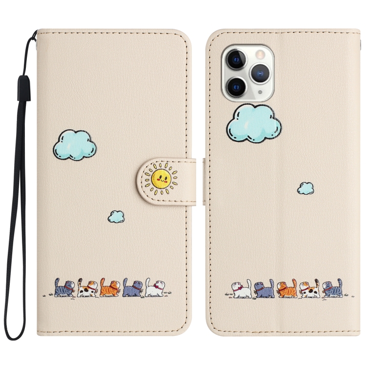

For iPhone 11 Pro Max Cartoon Cats Leather Phone Case(Beige White)