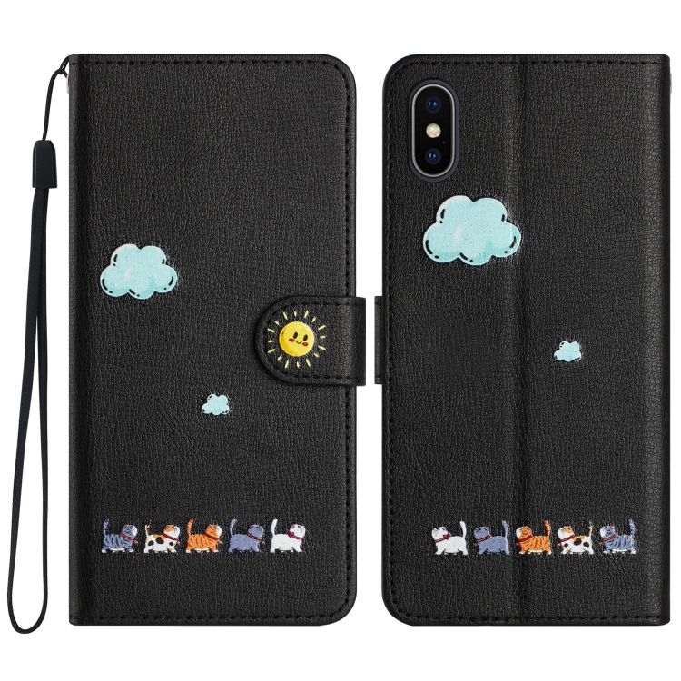 

For iPhone XS / X Cartoon Cats Leather Phone Case(Black)