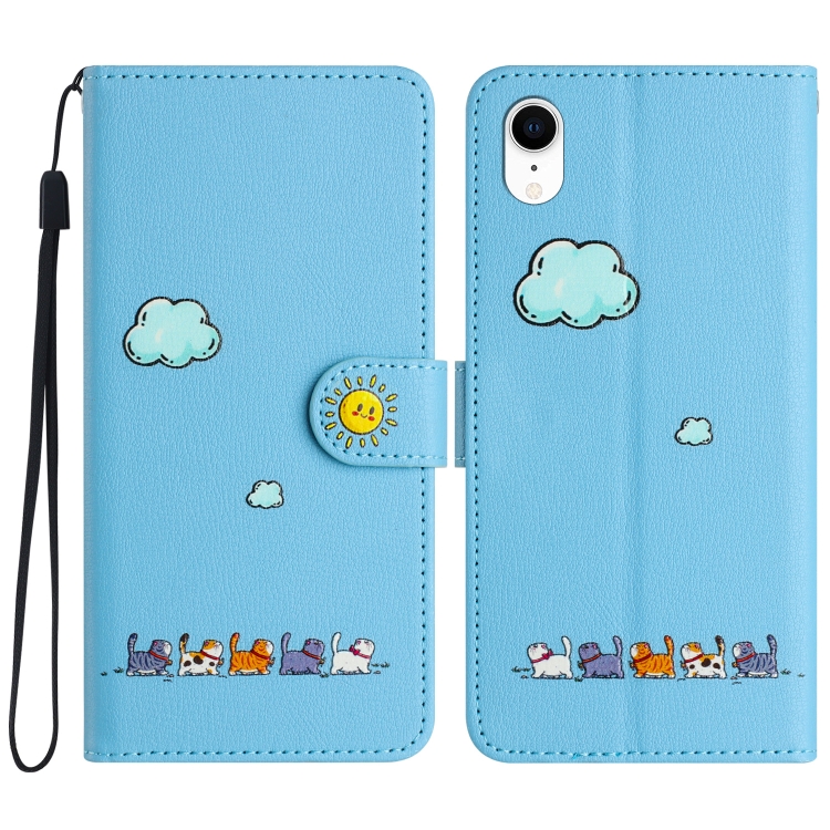 

For iPhone XR Cartoon Cats Leather Phone Case(Blue)