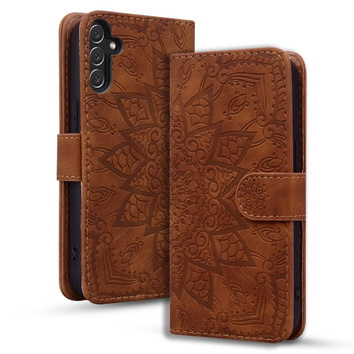 

For Samsung Galaxy A16 5G Mandala Embossed Dual-Fold Calf Leather Phone Case(Brown)