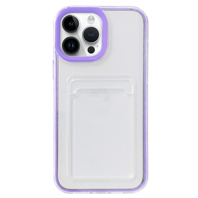 

For iPhone 15 Pro 360 Clear PC Hybrid TPU Phone Case with Card Slot(Purple)