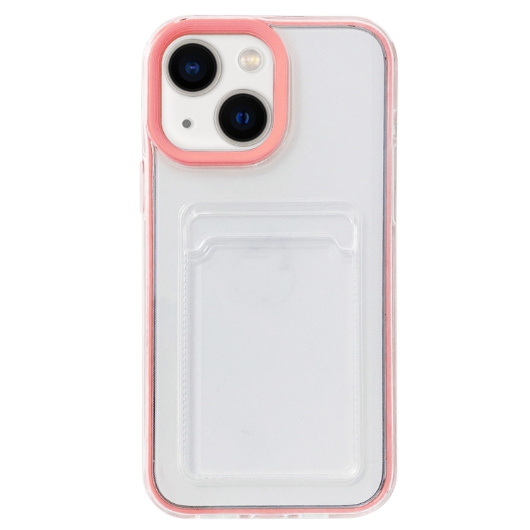 

For iPhone 14 Plus 360 Clear PC Hybrid TPU Phone Case with Card Slot(Pink)