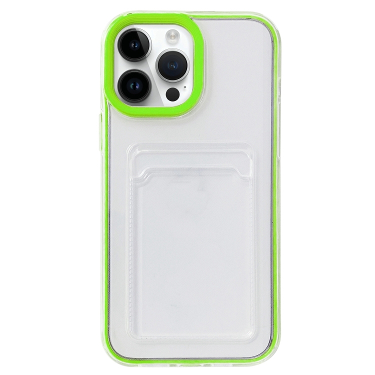 

For iPhone 14 Pro Max 360 Clear PC Hybrid TPU Phone Case with Card Slot(Green)