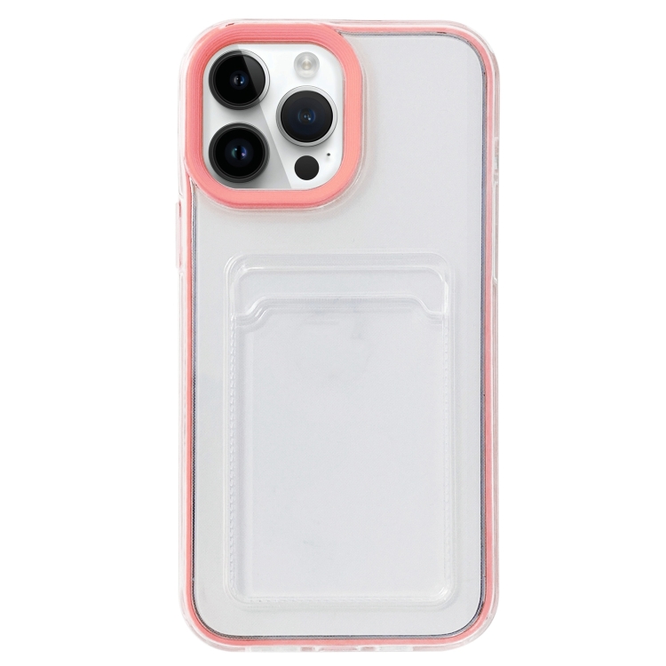 

For iPhone 14 Pro 360 Clear PC Hybrid TPU Phone Case with Card Slot(Pink)