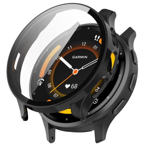 For Garmin Venu 3S PC + Tempered Glass Film Integrated Watch Case(Black) for garmin instinct 2x armor hollow watch protective case orange
