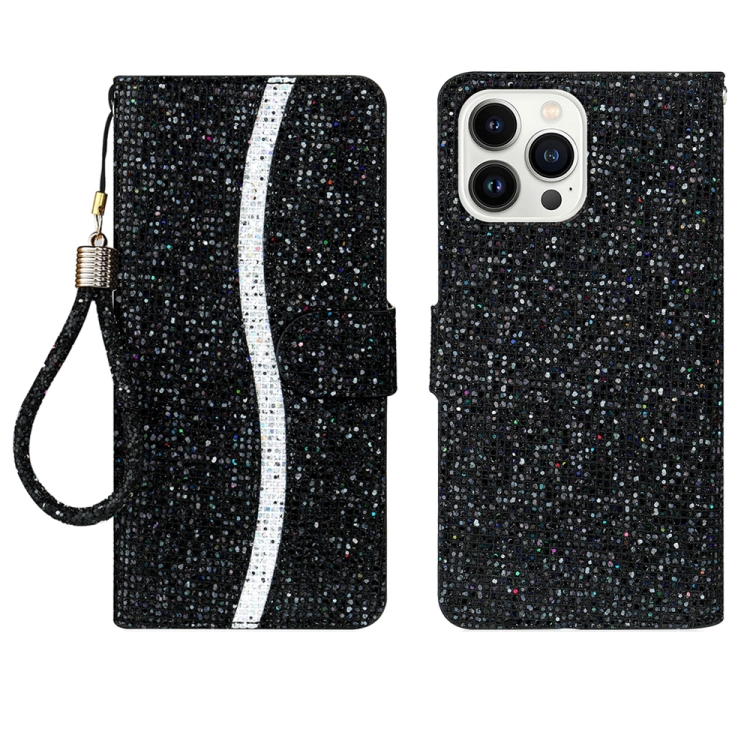 

For iPhone 15 Pro Max Glitter Powder Filp Leather Phone Case(Black)